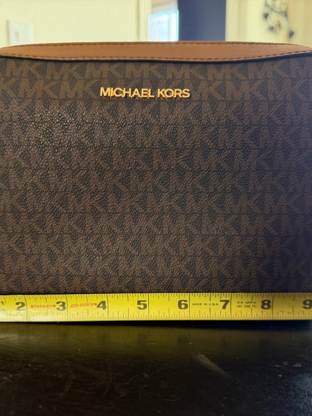 Michael Kors Jet Set Large Logo Crossbody Bag Brown MK Signature - Picture 15 of 16